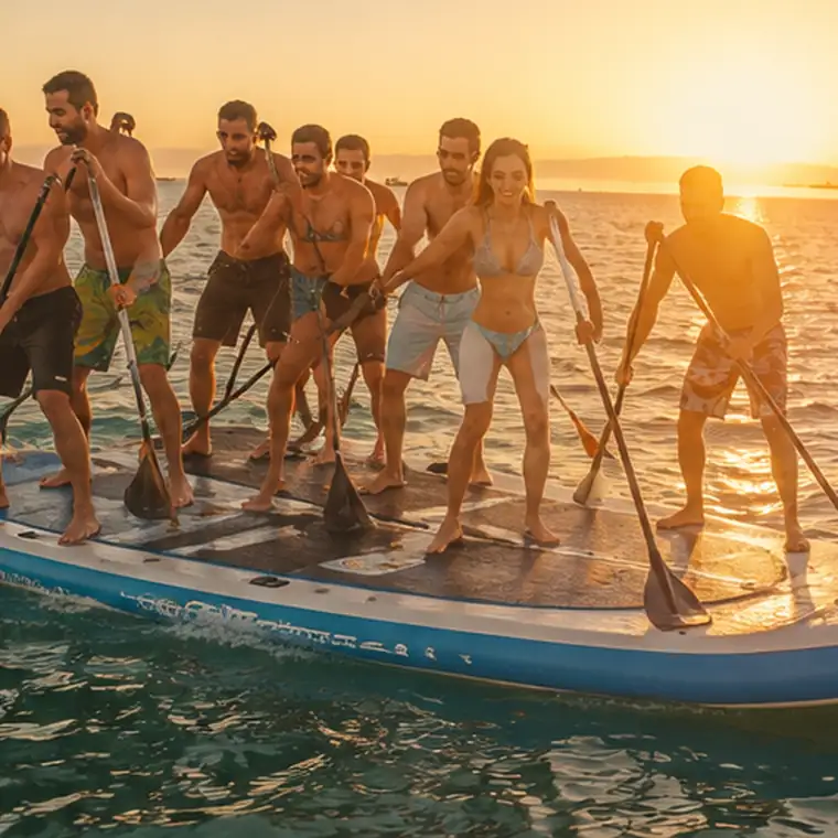 Grupo en una tabla de paddle gigante