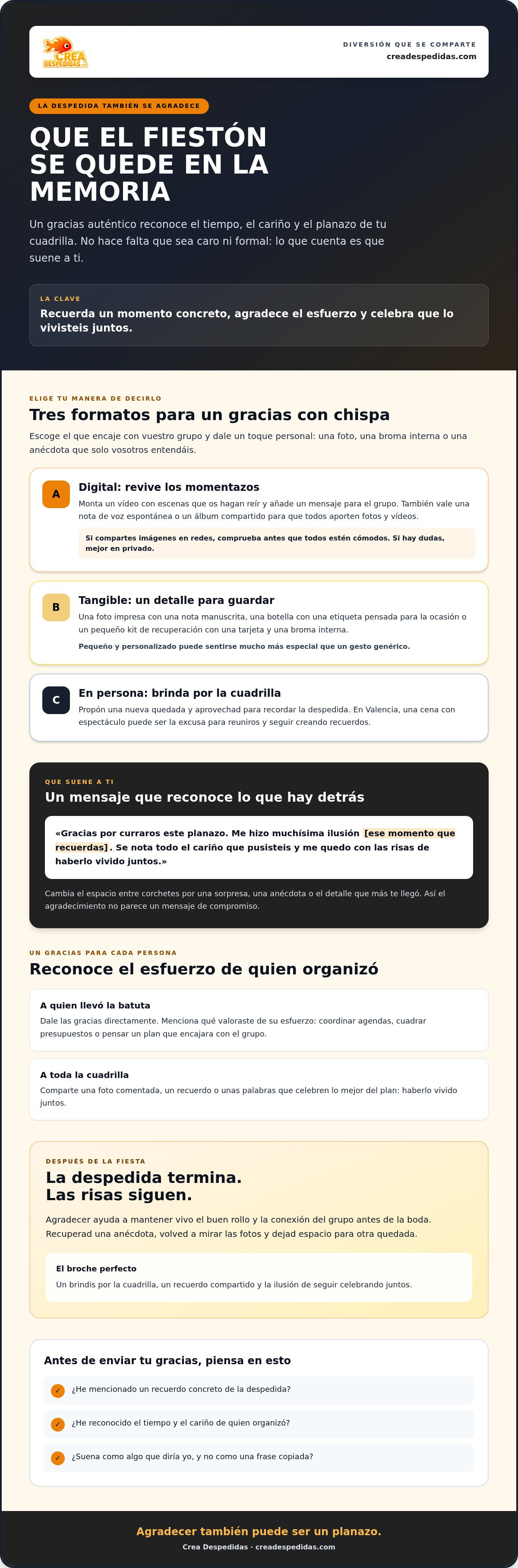 Cómo dar las gracias por organizar tu despedida