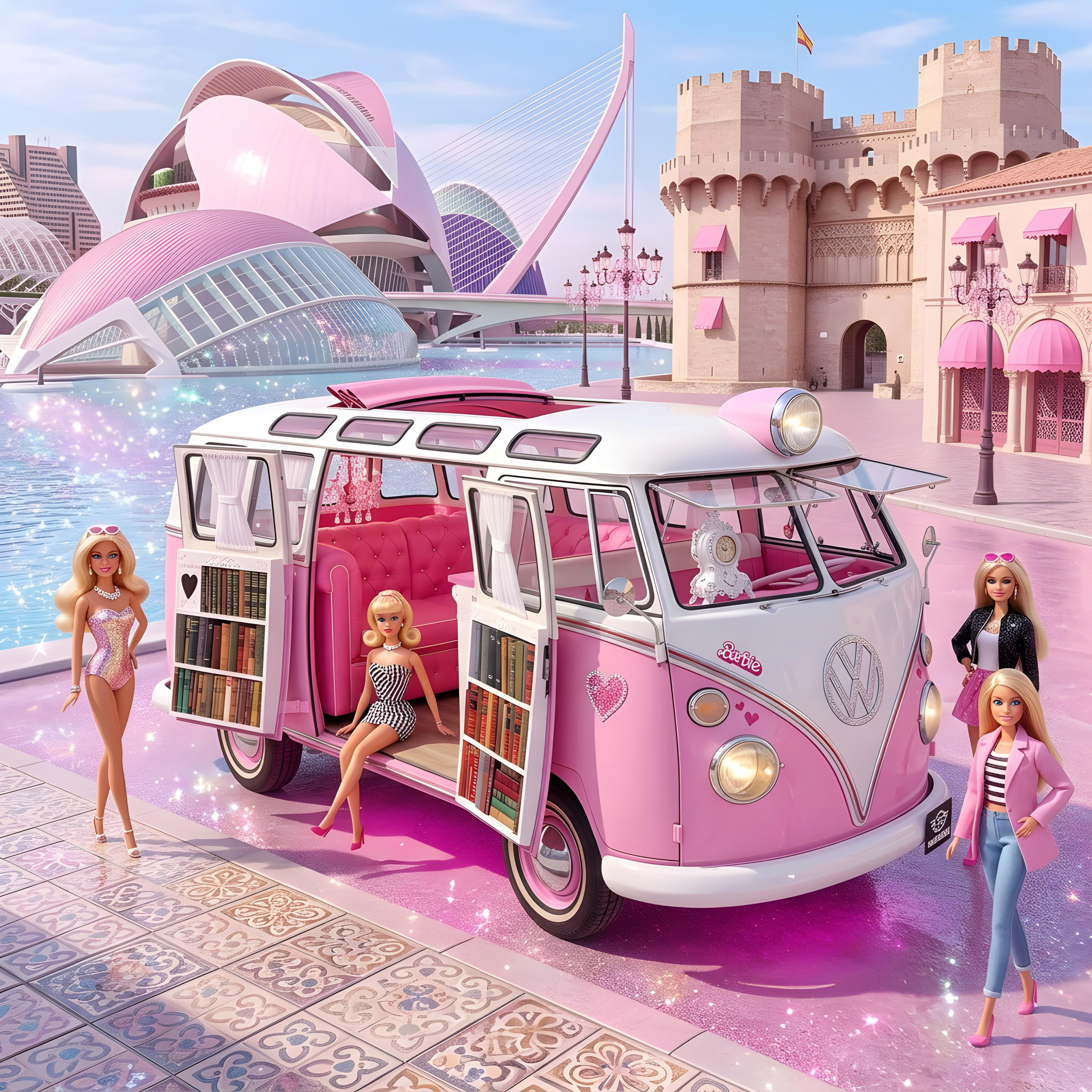 Limusina rosa Barbie exterior en Valencia